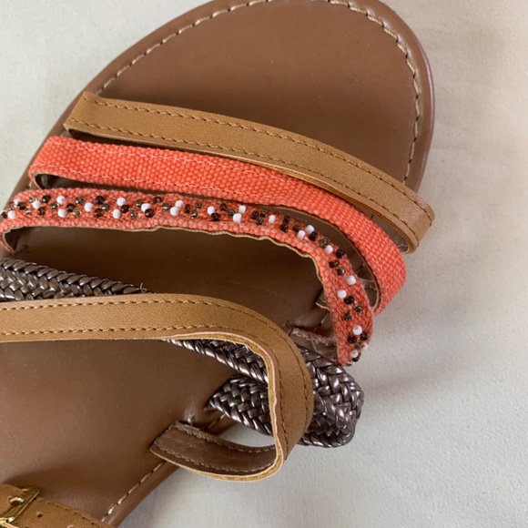 Women’s American Eagle, Brown & Gold Strappy Beaded Sandals W/Ankle Strap sz‎ 10 - Picture 4 of 5